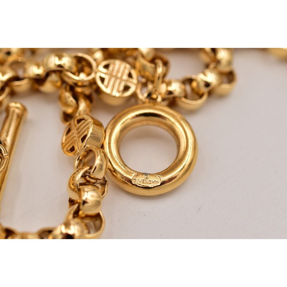Givenchy Vintage Logo Chain Necklace Pearl Pink Crystal Gold Chunky Signed Bin1 - Picture 3 of 12